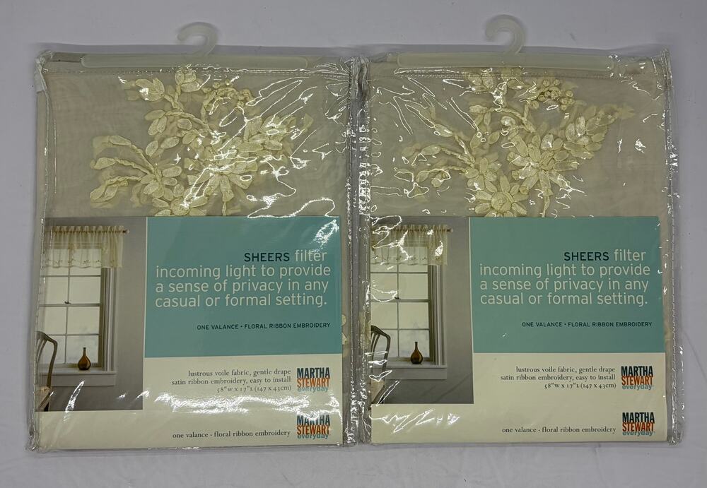 Martha Stewart Everyday Satin Ribbon Embroidery 58” x 17” Valance NOS Lot of 2